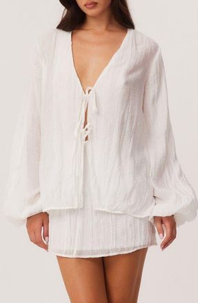 SNDYS Brandi Oversize Crinkle Tie Front Top in White at Nordstrom, Size X-Large