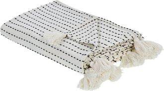 Beliani Beliani - Colcha Decorativa Ropa De Cama Algod&oacute;n Con Borlas Blanco Crema 220 X 240 Cm Modar