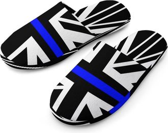 Generic Thin Blue Line United Kingdom Flag Mens Cozy Memory Foam Slippers Warm Cotton House Shoes Comfy Slipper for Indoor Outdoor