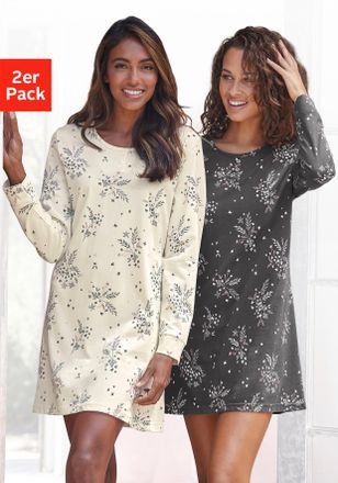 Vivance Nachthemd VIVANCE DREAMS, Damen, Gr. 32/34, N-Gr, schwarz (anthrazit, creme), Single Jersey, Obermaterial: 100% Baumwolle, gebl&uuml;mt, gemustert, Basic, 