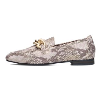 Notre-V Schoenen, Dames, Beige, 39 EU, Leer, Beige Leren Loafers met Slangenprint
