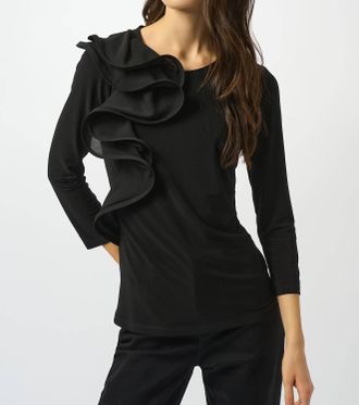 Joseph Ribkoff Ruffled Crew Neck Pullover In Black