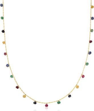 Canaria Canaria Multicolored Sapphire and Ruby Bead Station Necklace in 10kt Yellow Gold