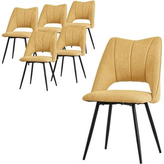 ML Design Ml-design - Set 6x Sillas De Comedor Amarillo Mostaza Con Respaldo Asiento De Poli&eacute;ster Tapizado Con Patas De Metal Negro Sill&oacute;nes Ergon&oacute;micos De Dise