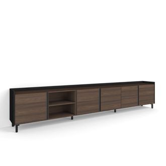 Skraut Home Mueble tv efecto madera roble oscuro y negro 309x35x61cm con patas