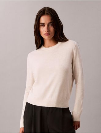 Calvin Klein Womens Extra Fine Merino Crewneck Sweater - White - XL