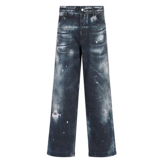 Emporio Armani Jeans, Heren, Blauw, W31, Denim, Denim-print Straight Jeans