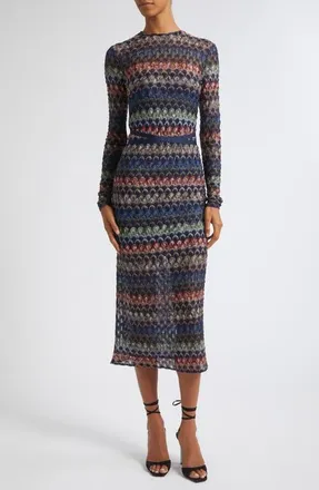 Missoni Metallic Long Sleeve Cutout Pointelle Midi Dress in Smspv at Nordstrom, Size 44
