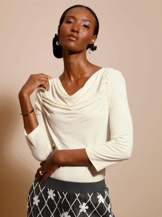 Cr&eacute;ation L 3/4-Arm-Shirt CREATION L Shirt, Damen, Gr. 36, champagner, 95% Viskose, 5% Elasthan, unifarben, U-Boot-Ausschnitt, Shirts 3/4-Arm-Shirt