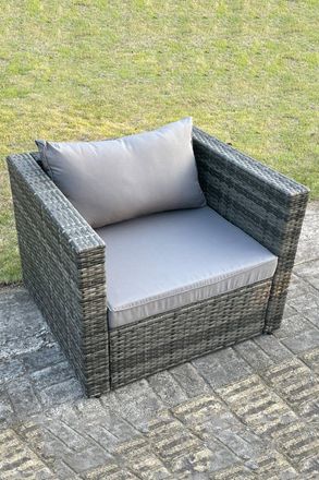 Fimous Outdoor Rattan Single Sofa Chair Garden Furniture With Seat & Back Cushion in Dark Grey