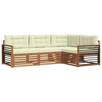 vidaXL Conjunto De Sof&aacute;s De Exterior Con Coj&iacute;n 4 Pcs Natural Y Crema Vidaxl