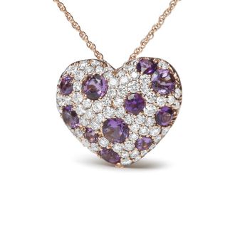 House of Brilliance 18K Rose Gold 3/4 Cttw Diamond and Purple Amethyst Cluster Heart Shape 18 Pendant Necklace (G-H Color, SI1-SI2 Clarity)