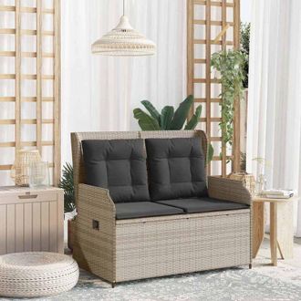 vidaXL vidaXL Panchina da giardino con cuscino Grigio chiaro Poly Rattan