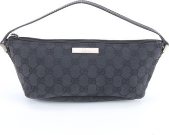 Gucci Black Leather Canvas Handbag Tote Bag (Pre-Owned)