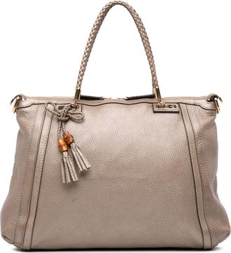 Gucci Pre-owned Womens Bamboo Tote Tassel Detail - Sage Green Leather - One Size