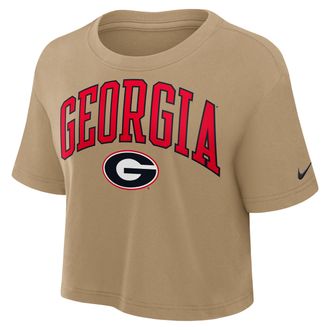 Nike Georgia Athletic Prep Arch Nike Womens Dri-FIT College Cropped T-Shirt in Brown | 01D42FENGB-X0L