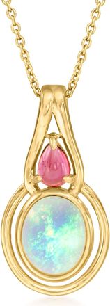 Ross-Simons Opal and. Pink Tourmaline Pendant Necklace in 18kt Gold Over Sterling