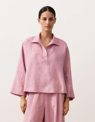 Oysho Polo oversize a maniche lunghe in lino 100% rosa