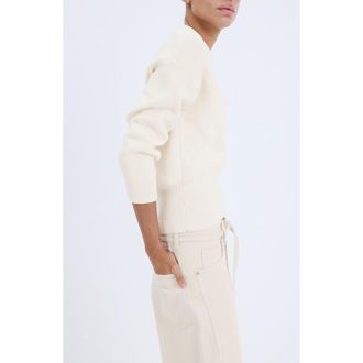 Mango V-Neck Rib Sweater in Ecru at Nordstrom, Size X-Small