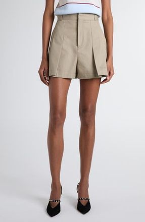 Alexander McQueen Pleated High Waist Cotton Gabardine shorts in Beige at Nordstrom, Size 6 Us