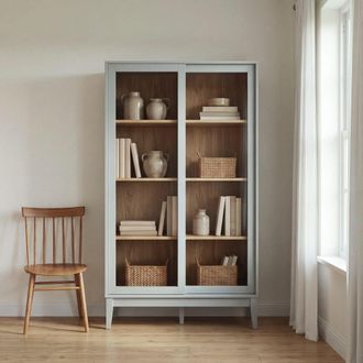 Maisons du monde Vitrina vintage con 2 puertas de color gris azulado