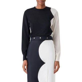 Akris Cloud Cashmere & Silk Sweater in Black- Ecru at Nordstrom, Size 10