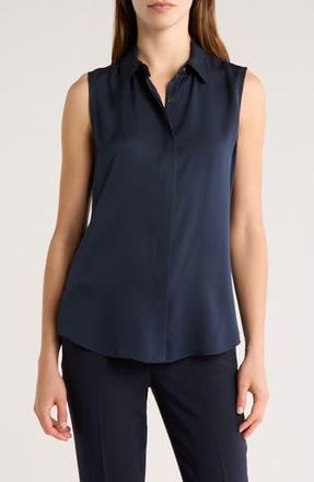 Theory Silk Georgette Sleeveless Button-Up Shirt in Nocturn Navy at Nordstrom Rack, Size Large
