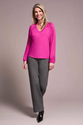 Tribal Jersey V-Neck Top In Pink Flambe