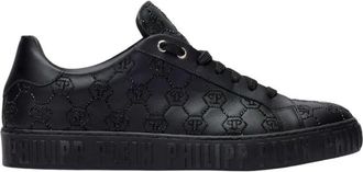 Philipp Plein Low-Top Carson Monogram Strass Sneakers - Heren - Sneakers - Zwart - 39 EU - Leer - Schoenen