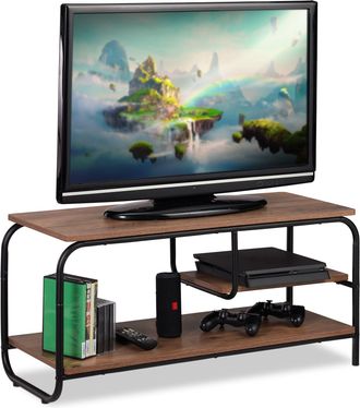 Relaxdays Relaxdays - Mueble Tv De Dise&ntilde;o Industrial, Mesa Televisi&oacute;n, Tablero De Part&iacute;culas Y Metal, Marr&oacute;n-negro, 43 X 90 X 35 Cm