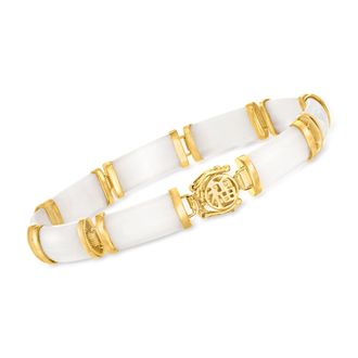 Ross-Simons White Agate Good Fortune Bracelet in 18kt Gold Over Sterling