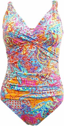 Ralph Lauren Womens Surplice Printed One-Piece Swimsuit In Pink Multi