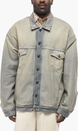Balenciaga Denim Jacket with Delav&eacute; Effect and Logo Buttons Balenciaga