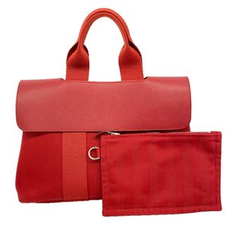 Herm&egrave;s Red Color Toile Chevron Tote Bag (Pre-Owned)