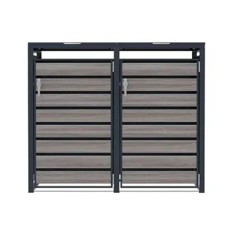 MonsterShop Double Wheelie Bin Metal Storage - Anthracite Grey Wood