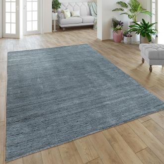 Paco Home Alfombra Elegante Hecha A Mano De Alta Calidad De Algod&oacute;n Y Ray&oacute;n Viscosa Jaspeada En Gris Oscuro 80x150 Cm - Paco Home