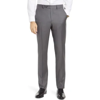 Santorelli Roma Flat Front Loro Piana Wool Serge Dress Pants in Grey at Nordstrom Rack, Size 44
