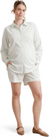 Nom Maternity The Easy Maternity & Nursing Shirt in Green Stripe at Nordstrom, Size X-Small