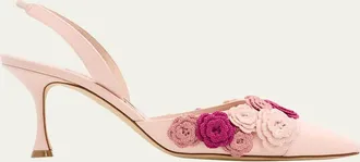 Manolo Blahnik 70mm Svemutasli Gala Floral Satin Slingback Pumps