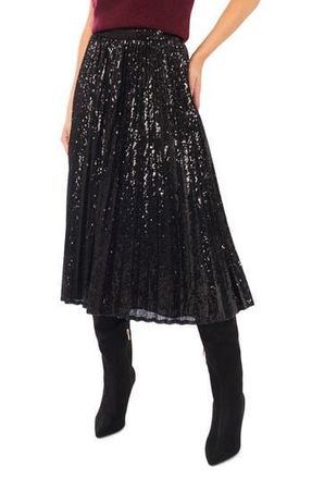 Halogen Sequin Pleated Midi Skirt in Rich Black at Nordstrom Rack, Size X-Small P