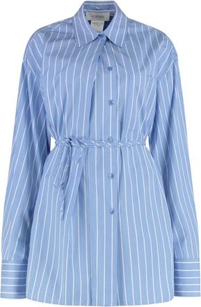 Sportmax Firma Gestreept Jurk - Dames - Overhemden - Blauw - XS - Katoen - Overhemden