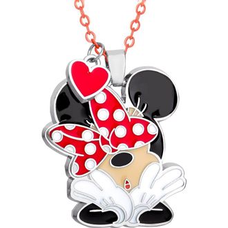 Disney Minnie Mouse and Mickey Heart Necklace in Red/black at Nordstrom