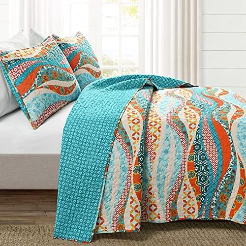 Lush Decor Steppdecke Farmhouse Gestreift – Kingsize, Blau/creme, Wendbar Mit Nadelstreifen-Rückseite