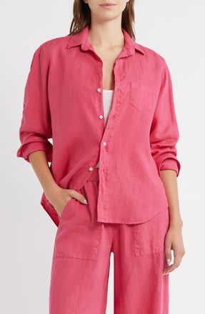 Frank & Eileen Relaxed Linen Button-Up Shirt in Raspberry at Nordstrom, Size Xx-Small