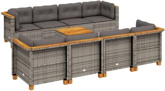 vidaXL Set De Muebles De Jard&iacute;n 9 Pzas Y Cojines Rat&aacute;n Sint&eacute;tico Gris Vidaxl