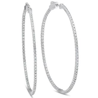 Pompeii3 1 1/5 Ct Diamond Inside Outside Hoops 14k White Gold Vault Lock 2 Tall
