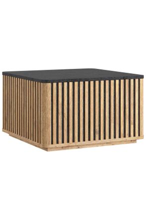 Landscape Couchtisch, Schwarz, Akaziefarben, Holz, Akazie, furniert, Holz, quadratisch, Bodenplatte, 70x42x70 cm, Stauraum, abnehmbares Tablett, einfacher Aufba