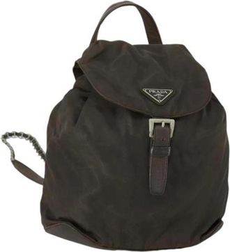 Prada Pre-owned Nylon Rugzak - Dames - Vintage Rugzakken - Bruin - ONE Size - Nylon - Vintage