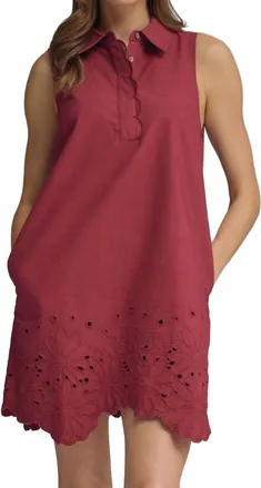 Entro Eyelet Sleeveless Dress In Wine