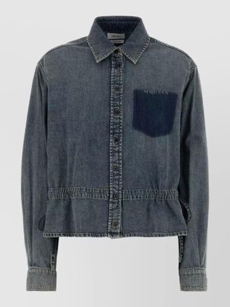 Alexander McQueen denim overshirt collared design chest pocket cuffs